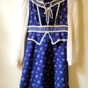 Gunne Sax peasant dress lace up front jeunes Jessica McClintock lace polka dots